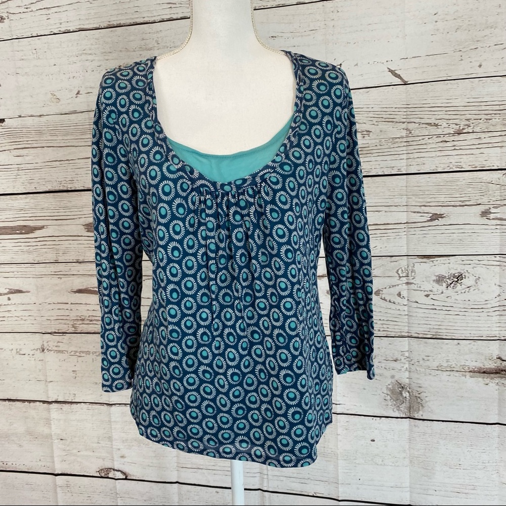 BODEN blue & white circle print top